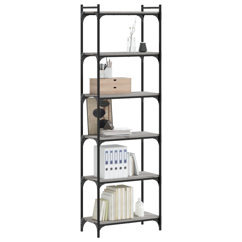 Bookcase 6 Shelves Grey Sonoma 60x30x188 cm Wood Material