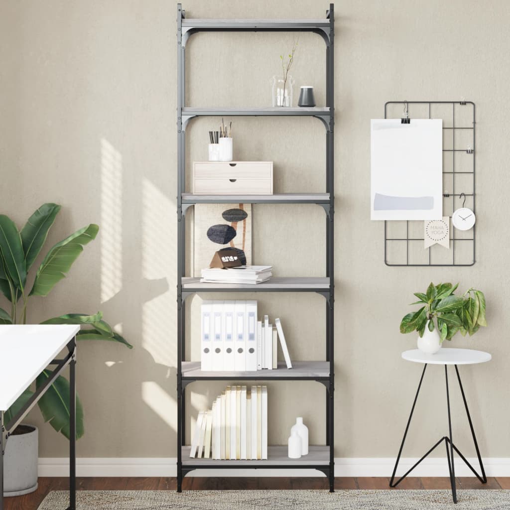 Bookcase 6 Shelves Grey Sonoma 60x30x188 cm Wood Material