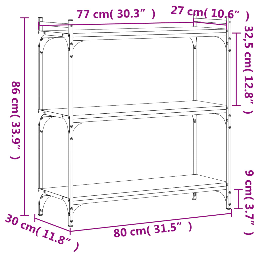 Bookcase 3 shelves Sonoma oak 80x30x86 cm wood material