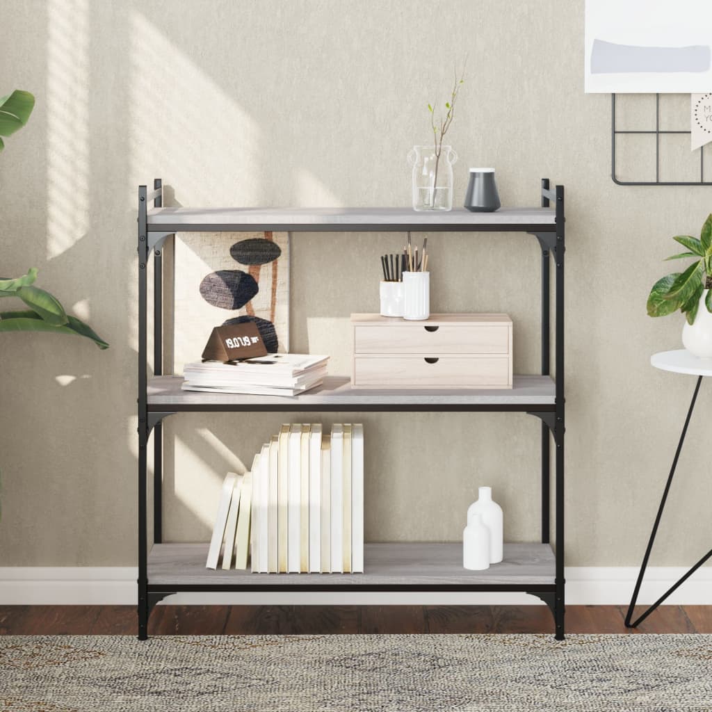 Bookcase 3 Shelves Grey Sonoma 80x30x86 cm Wood Material