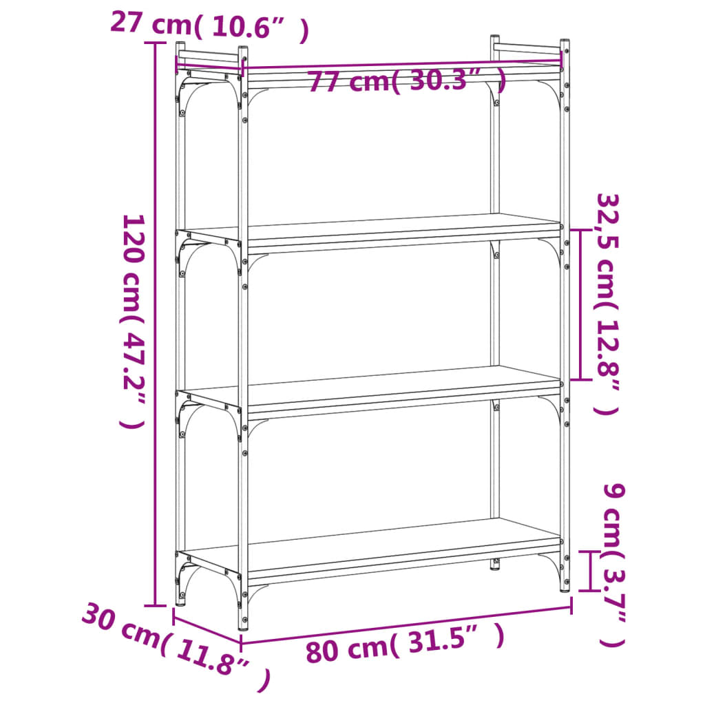 Bookcase 4 Shelves Black 80x30x120 cm Wood Material