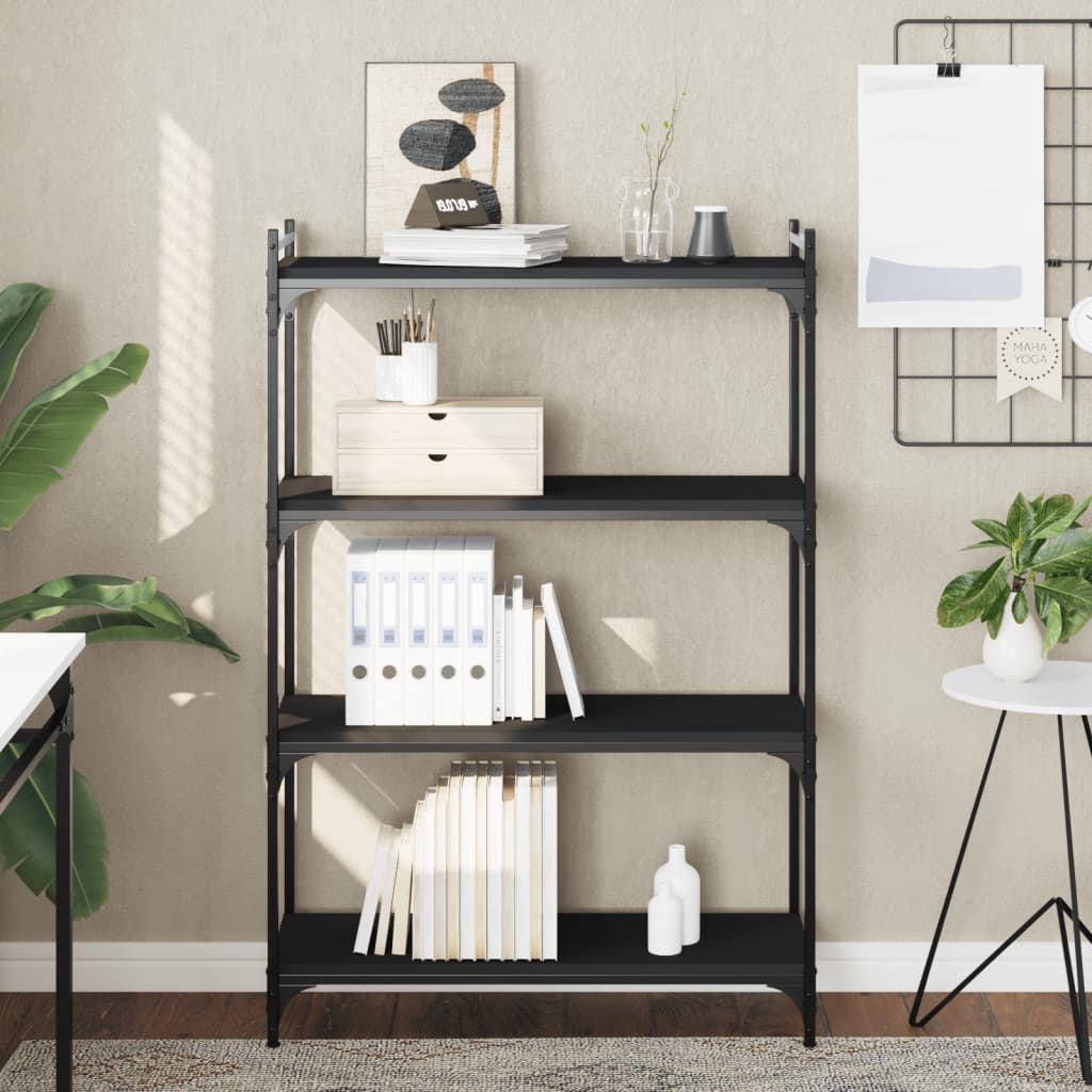 Bookcase 4 Shelves Black 80x30x120 cm Wood Material