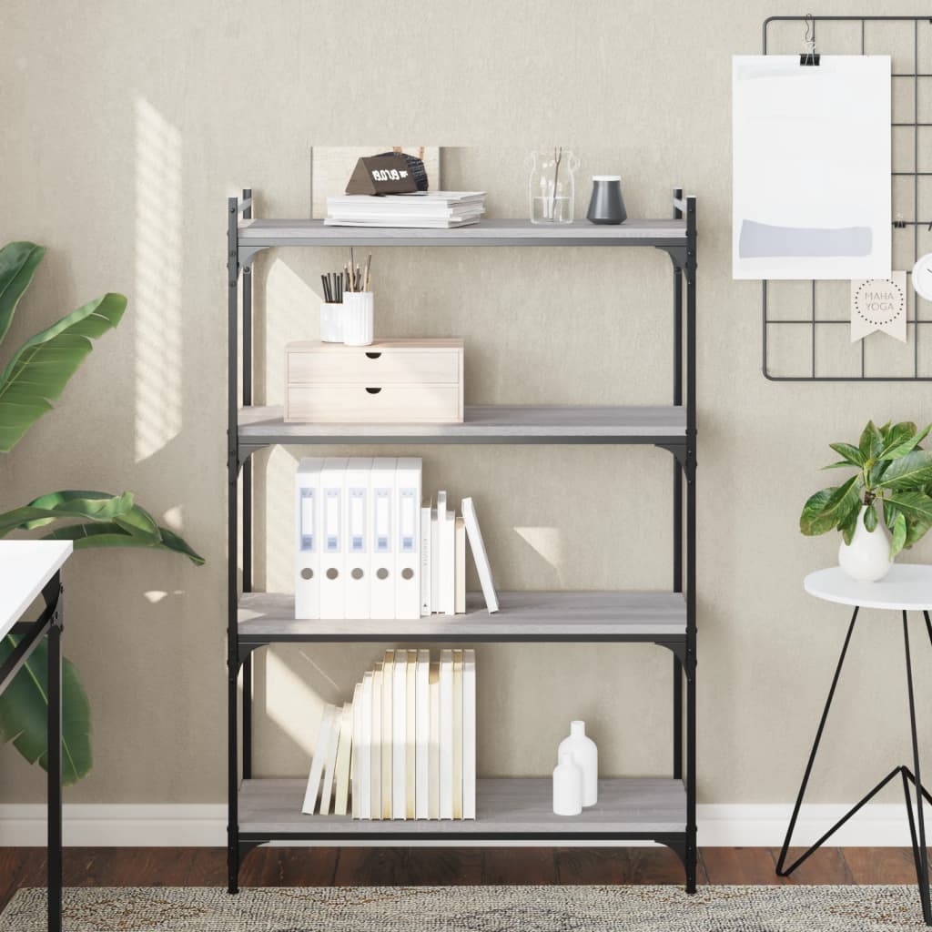 Bookcase 4 Shelves Grey Sonoma 80x30x120 cm Wood Material