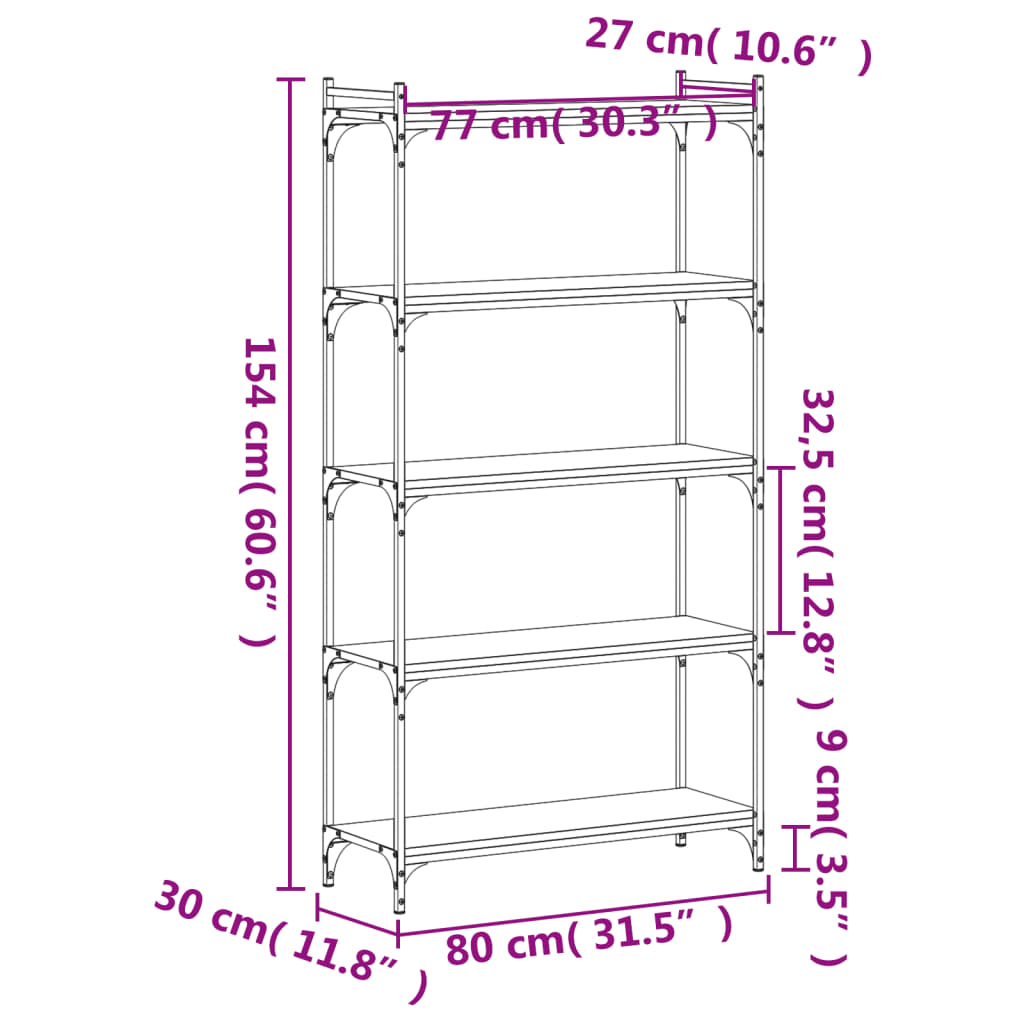 Bücherregal 5 Böden Sonoma-Eiche 80x30x154 cm Holzwerkstoff