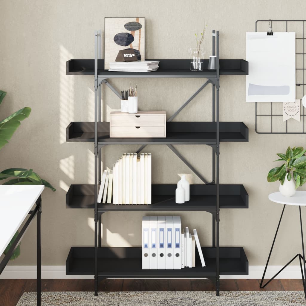 Bookcase 4 Shelves Black 100x33x145.5 cm Wood Material