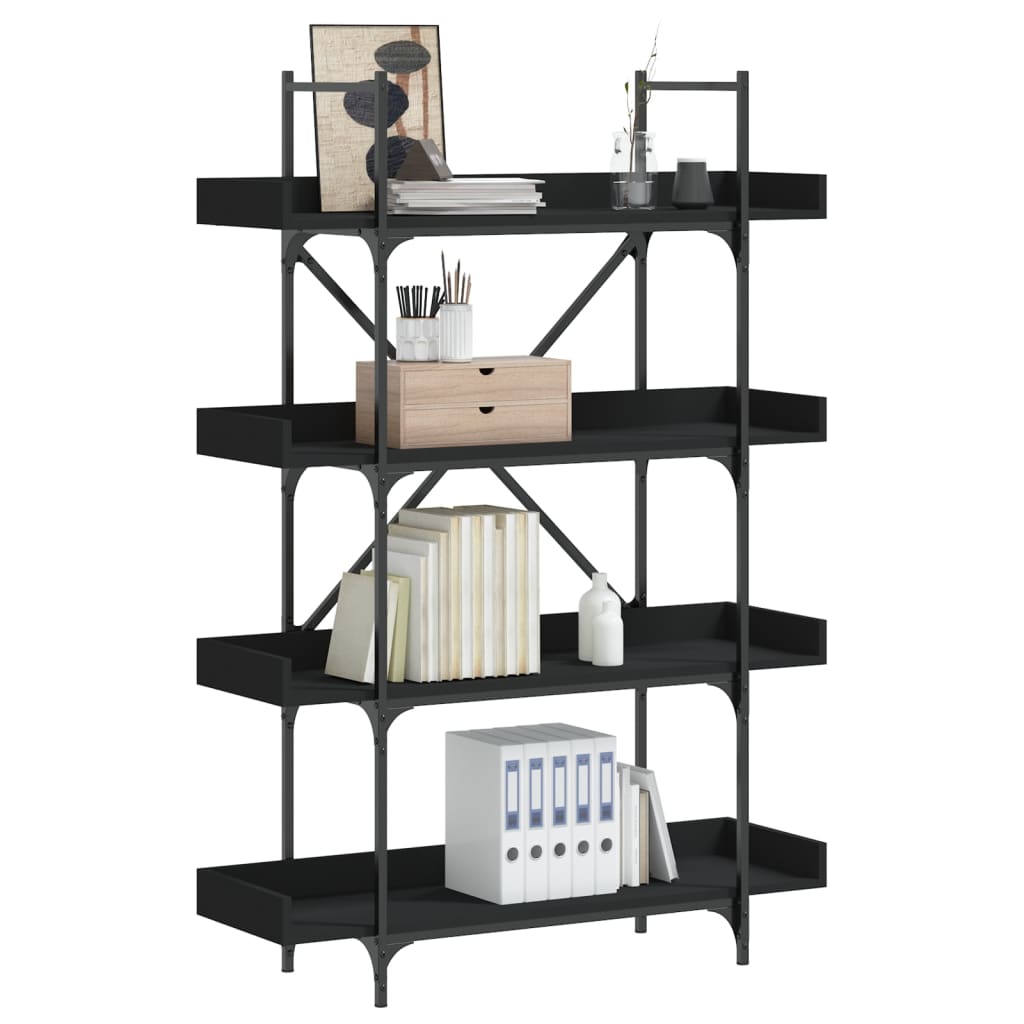 Bookcase 4 Shelves Black 100x33x145.5 cm Wood Material