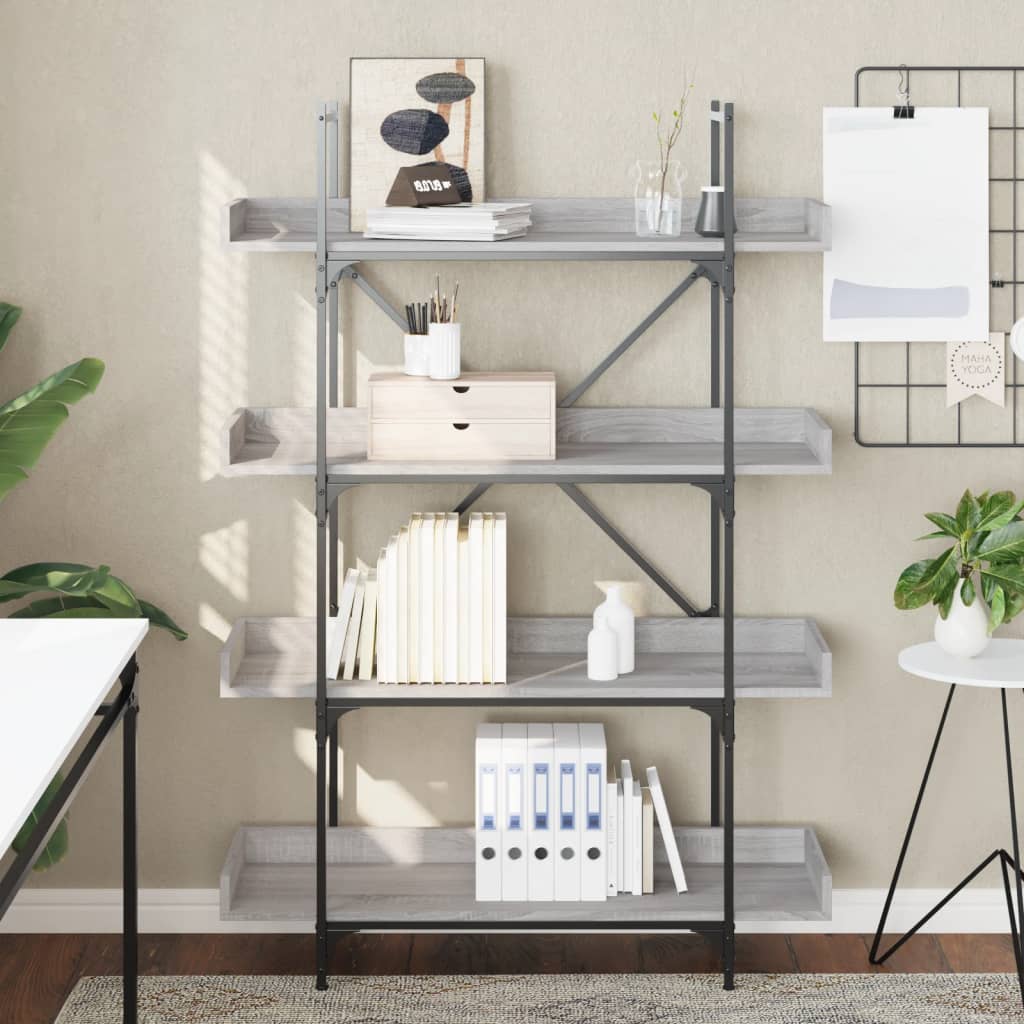 Bookcase 4 Shelves Grey Sonoma 100x33x145,5 cm Wood Material