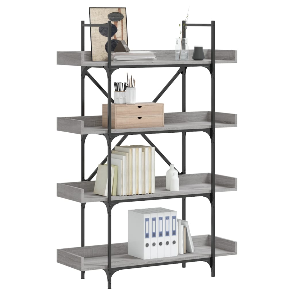 Bookcase 4 Shelves Grey Sonoma 100x33x145,5 cm Wood Material