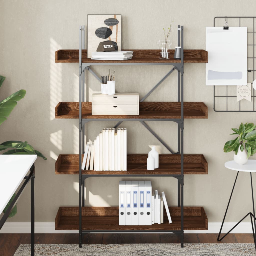 Bookcase 4 Shelves Brown Oak Look 100x33x145.5 cm