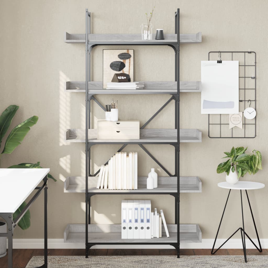 Bookcase 5 Shelves Grey Sonoma 100x33x180,5 cm Wood Material