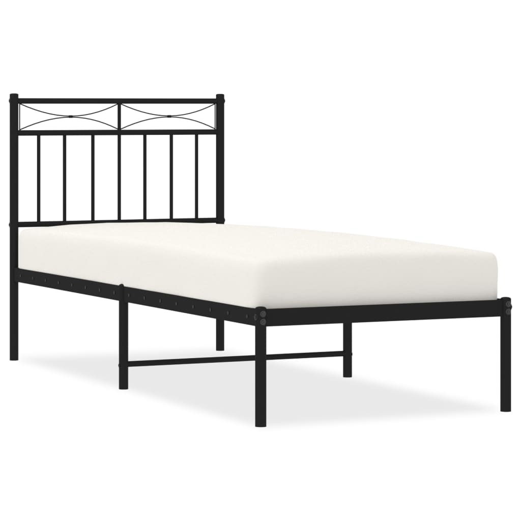 Bed frame with headboard metal black 75x190 cm