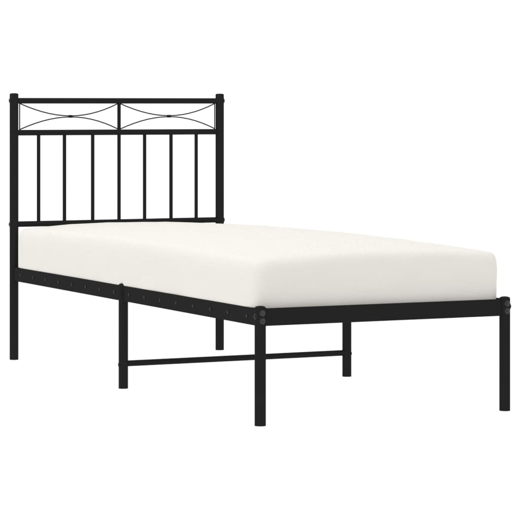 Bed frame with headboard metal black 75x190 cm