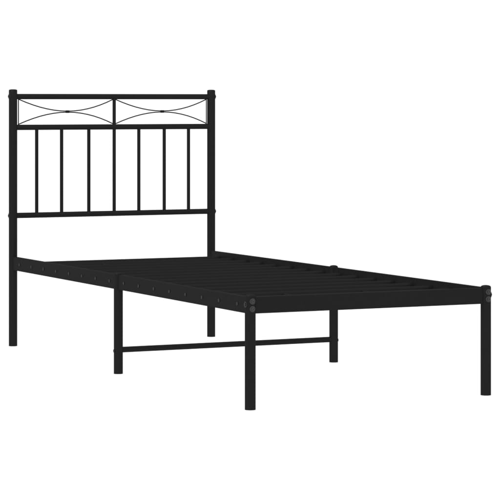 Bed frame with headboard metal black 75x190 cm