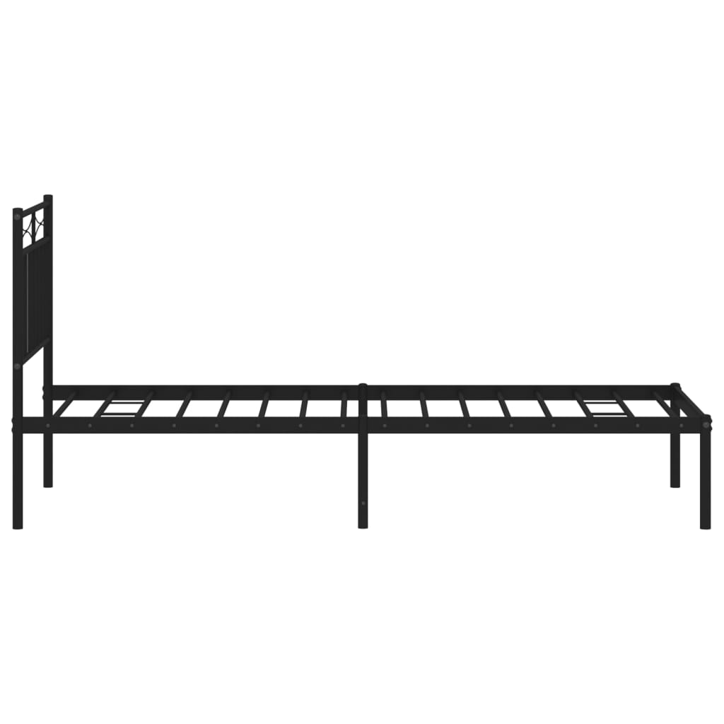 Bed frame with headboard metal black 75x190 cm