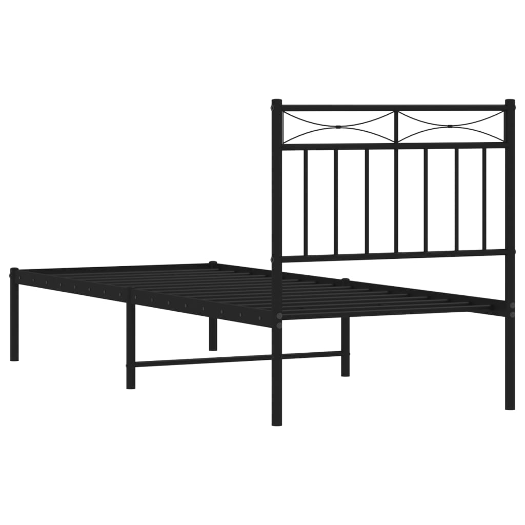 Bed frame with headboard metal black 75x190 cm