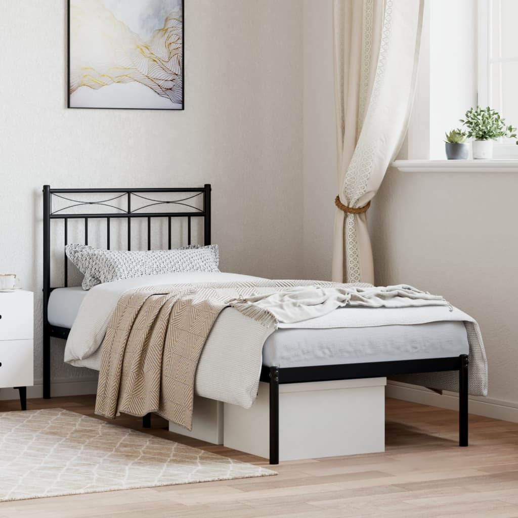 Bed frame with headboard metal black 75x190 cm