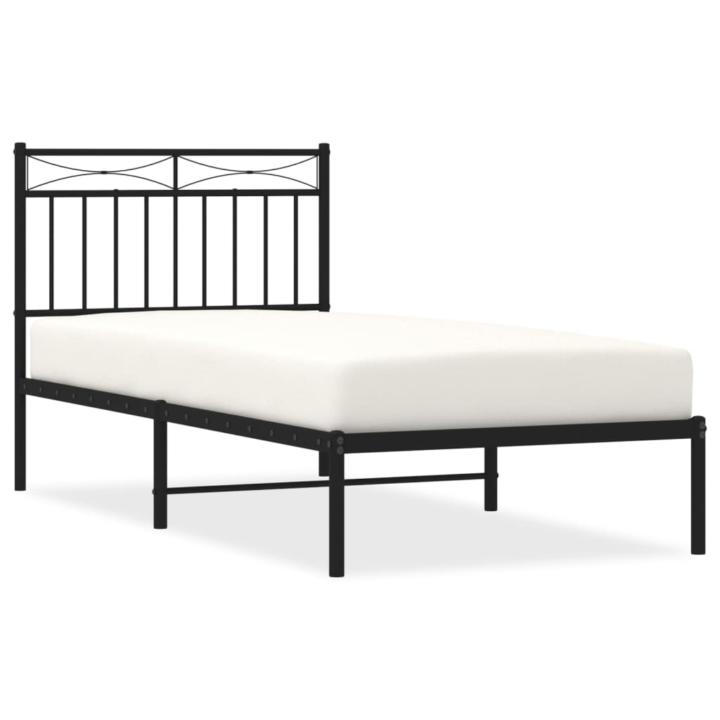 Bed frame with headboard metal black 90x190 cm