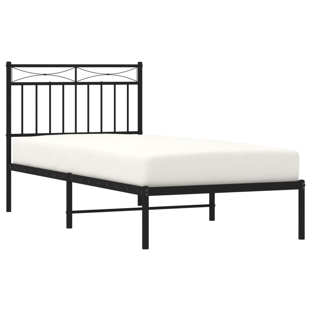 Bed frame with headboard metal black 90x190 cm