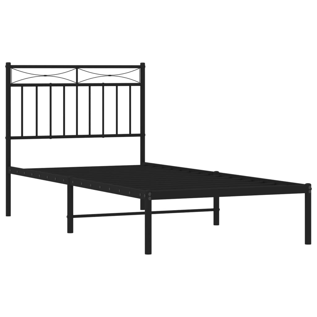 Bed frame with headboard metal black 90x190 cm