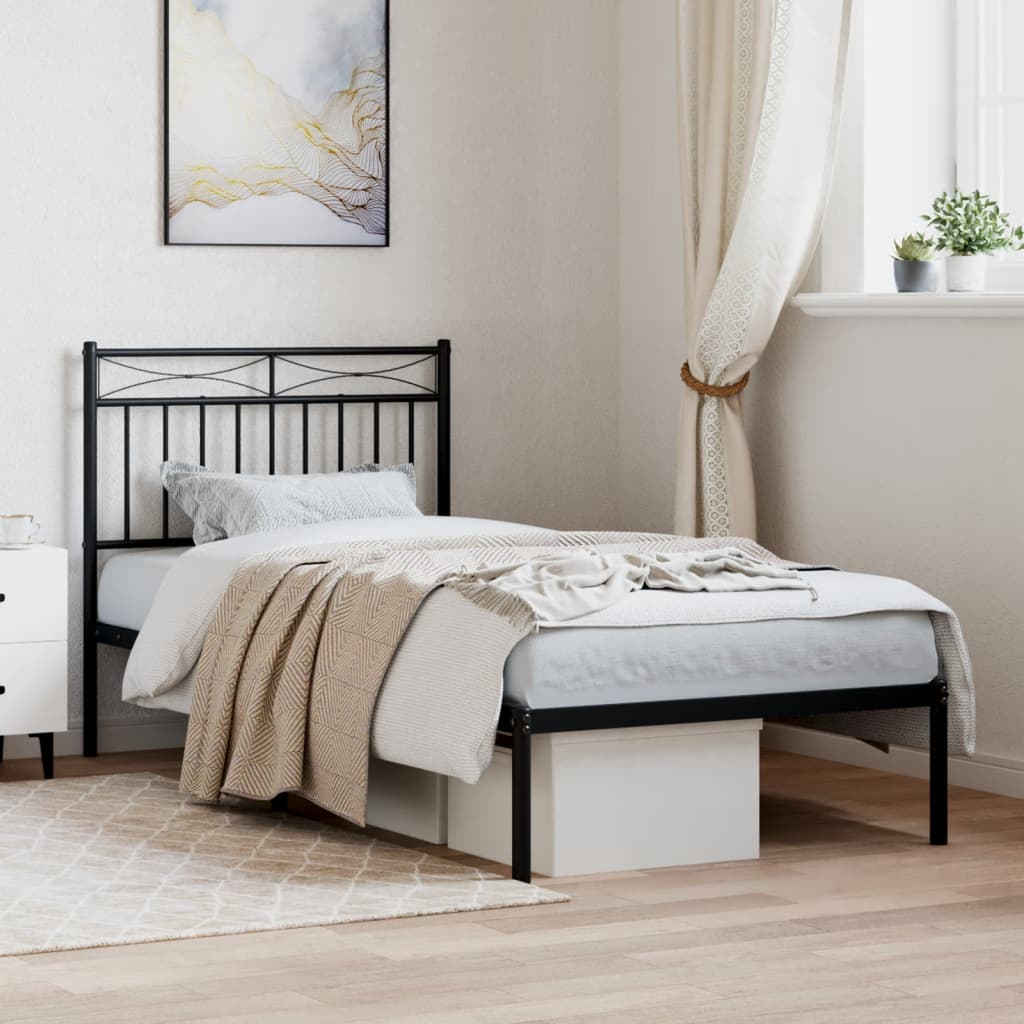 Bed frame with headboard metal black 90x190 cm