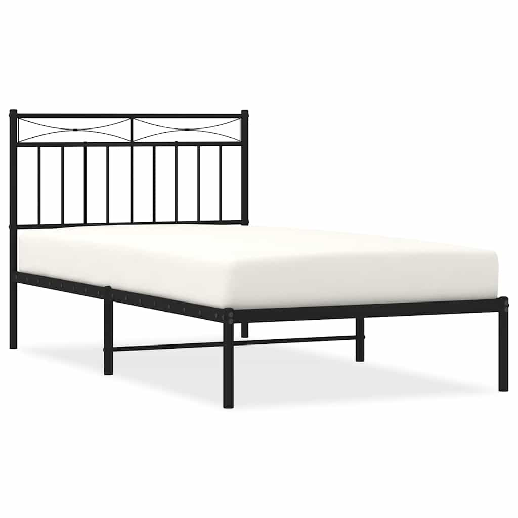 Bed frame with headboard metal black 100x190 cm