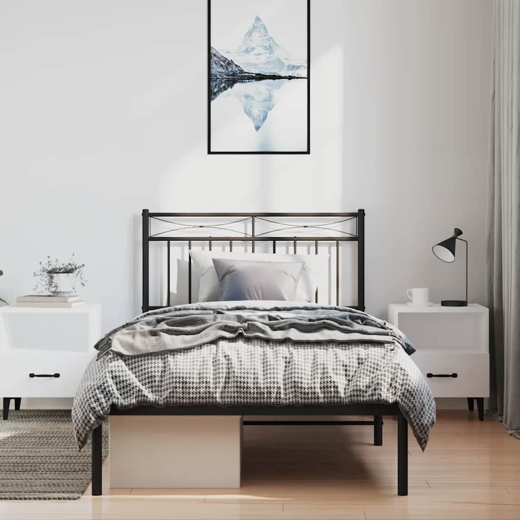 Bed frame with headboard metal black 100x190 cm