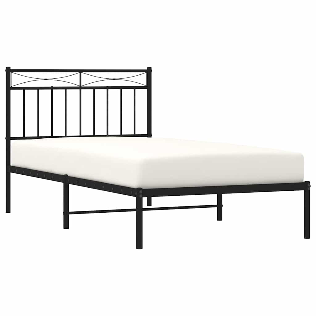 Bed frame with headboard metal black 100x190 cm