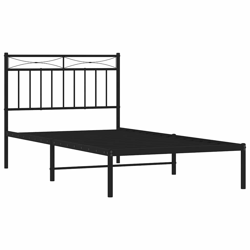 Bed frame with headboard metal black 100x190 cm