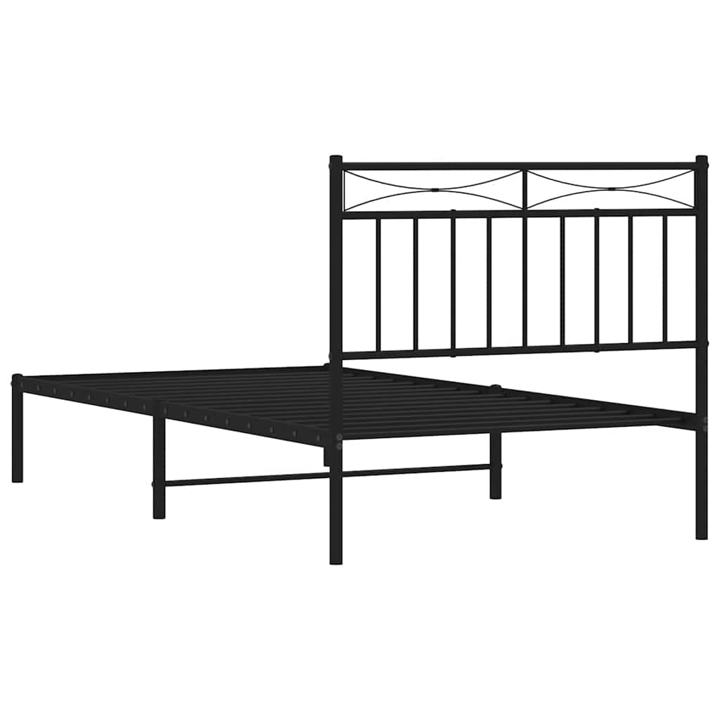 Bed frame with headboard metal black 100x190 cm