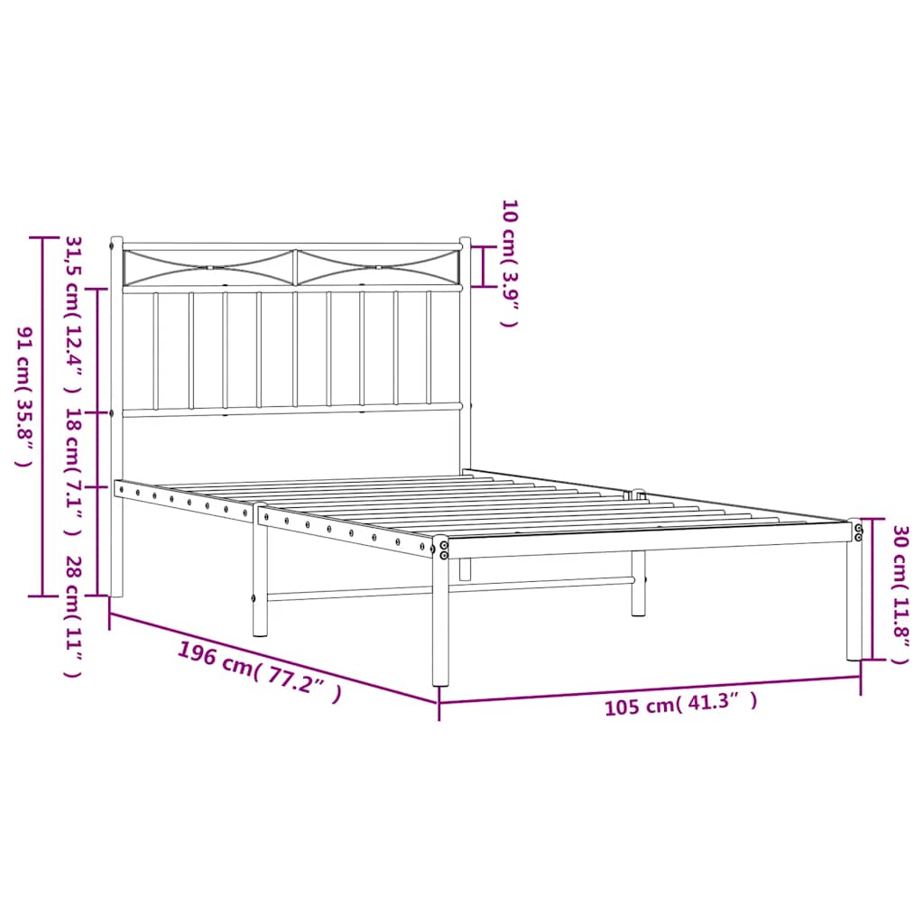 Bed frame with headboard metal black 100x190 cm