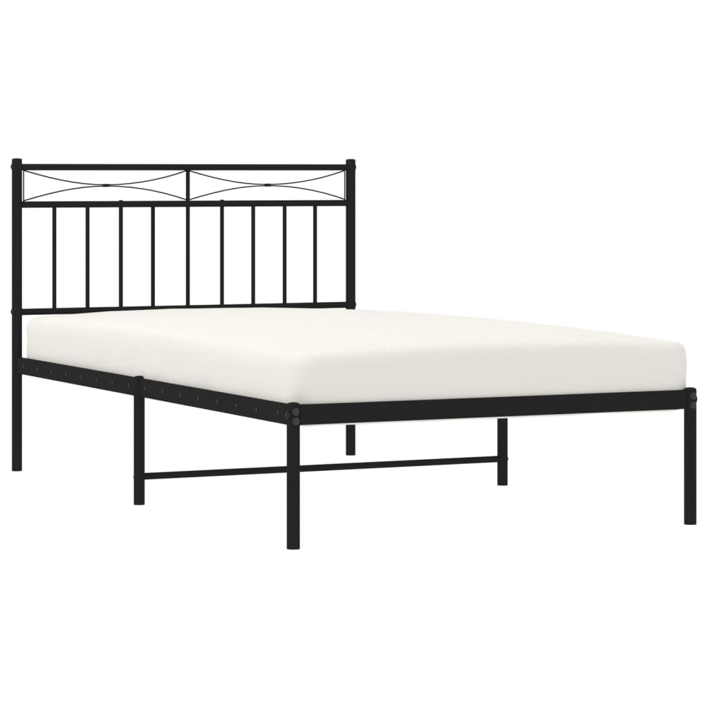 Bed frame with headboard metal black 107x203 cm