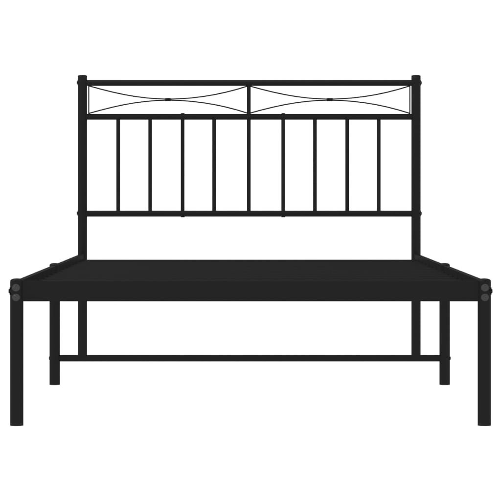 Bed frame with headboard metal black 107x203 cm