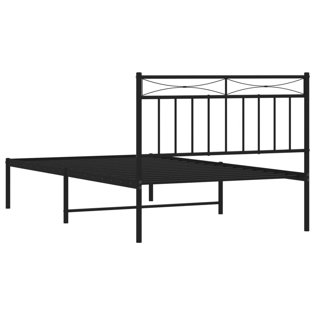 Bed frame with headboard metal black 107x203 cm