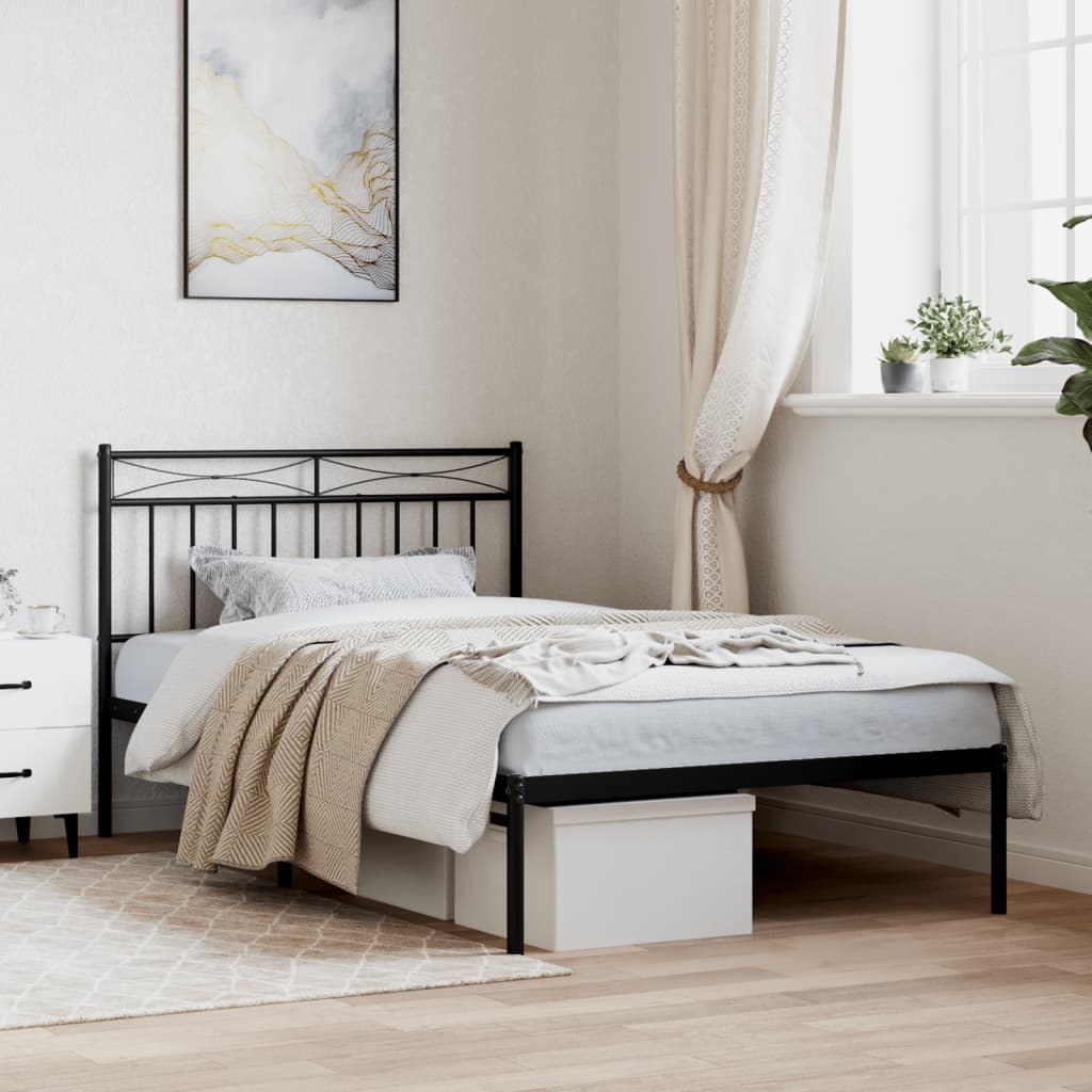 Bed frame with headboard metal black 107x203 cm