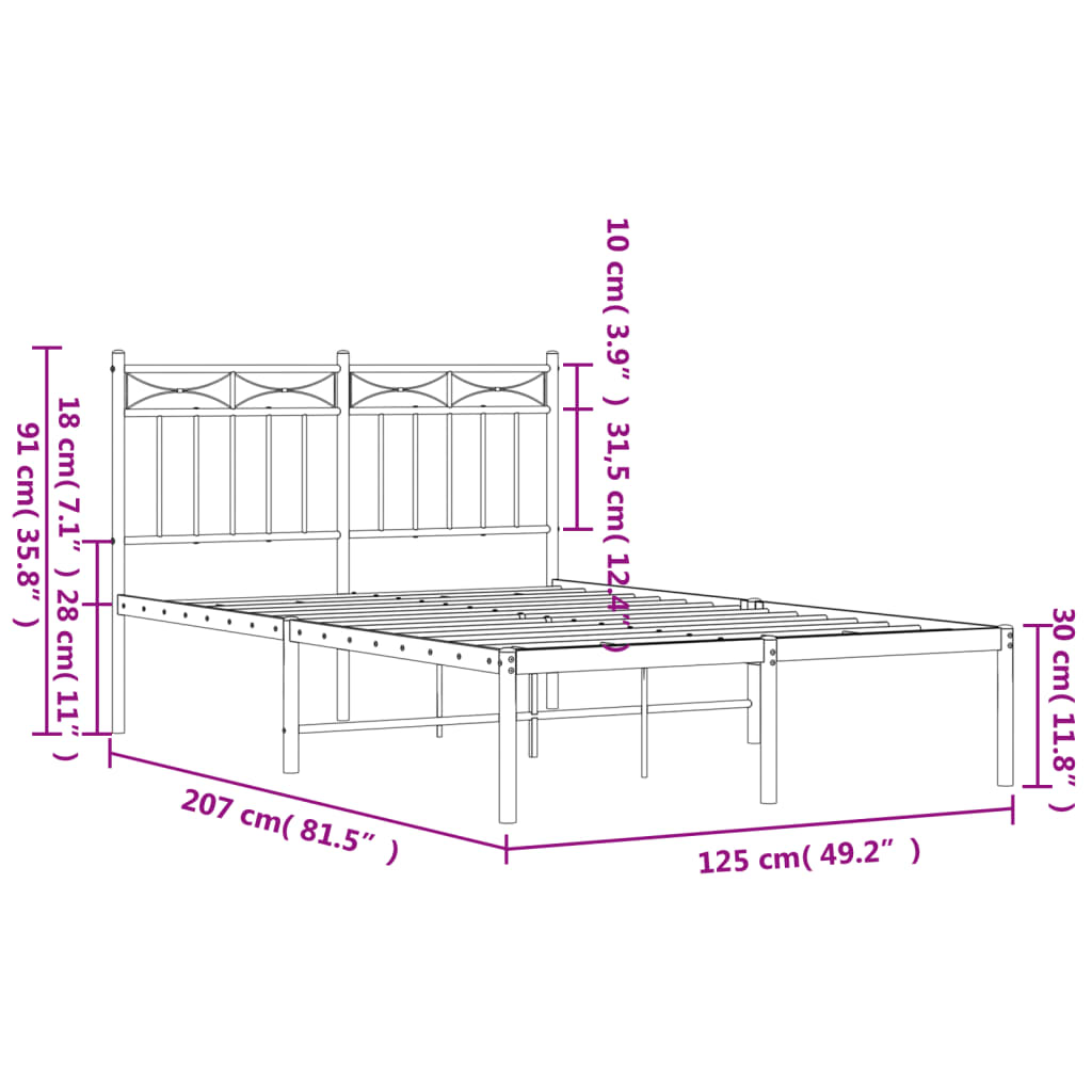 Bed frame with headboard metal black 120x200 cm