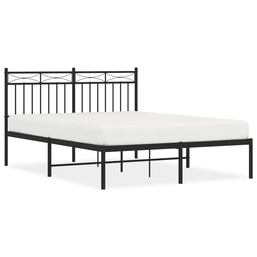 Bed frame with headboard metal black 135x190 cm