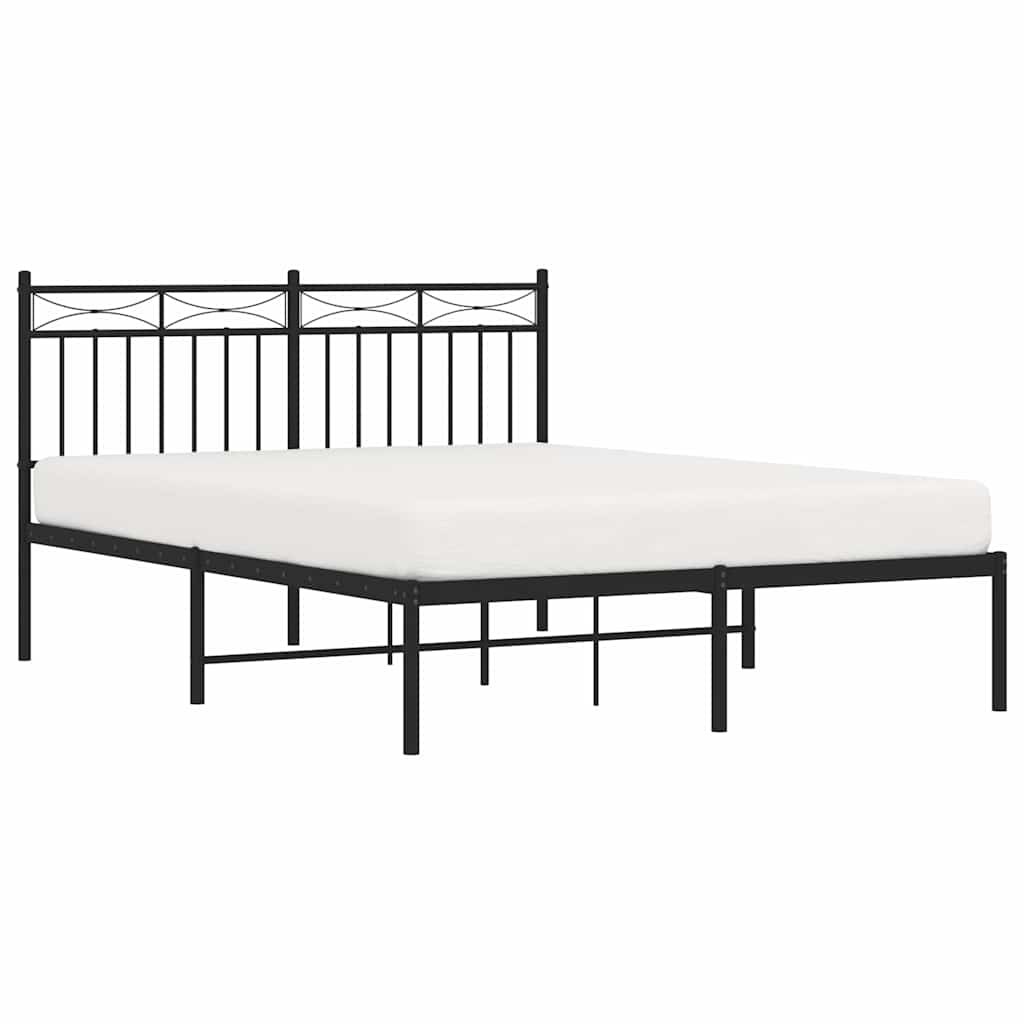 Bed frame with headboard metal black 135x190 cm