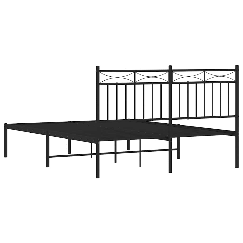 Bed frame with headboard metal black 135x190 cm