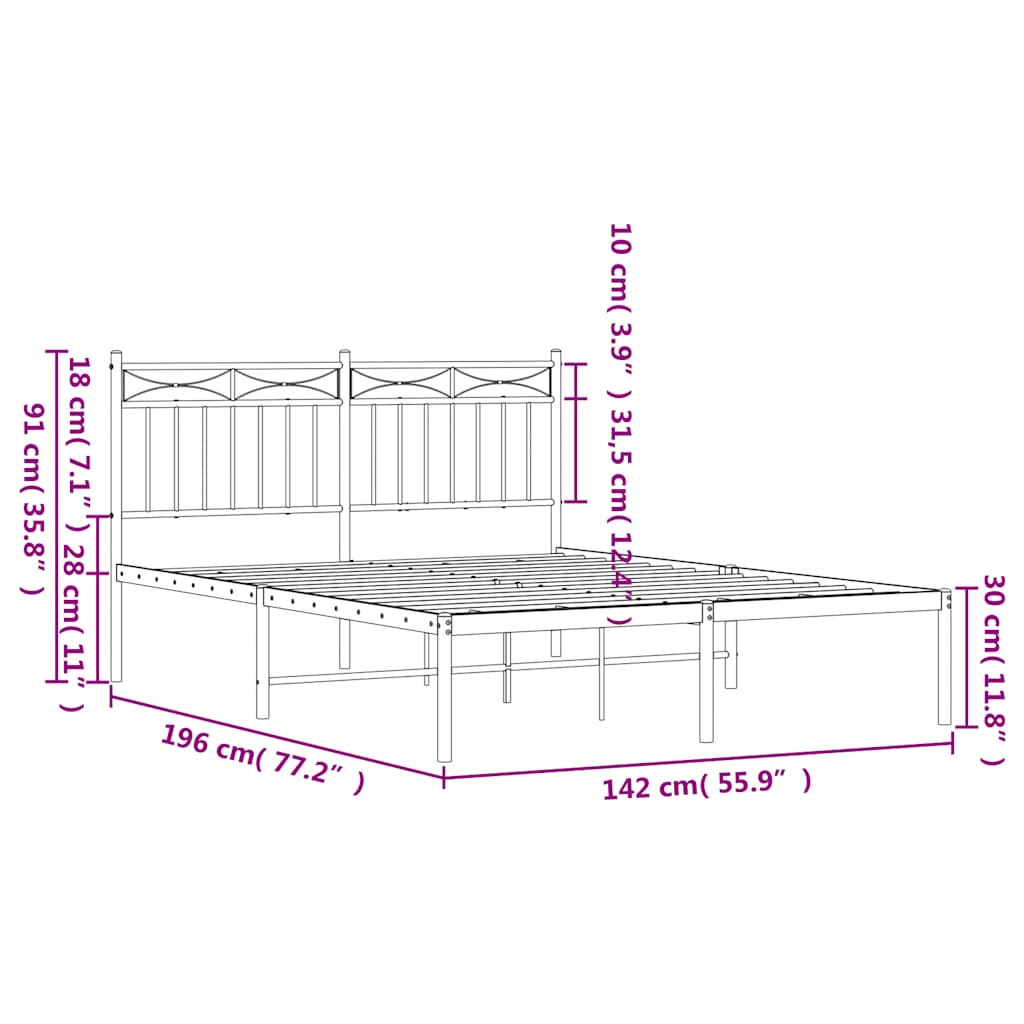 Bed frame with headboard metal black 135x190 cm