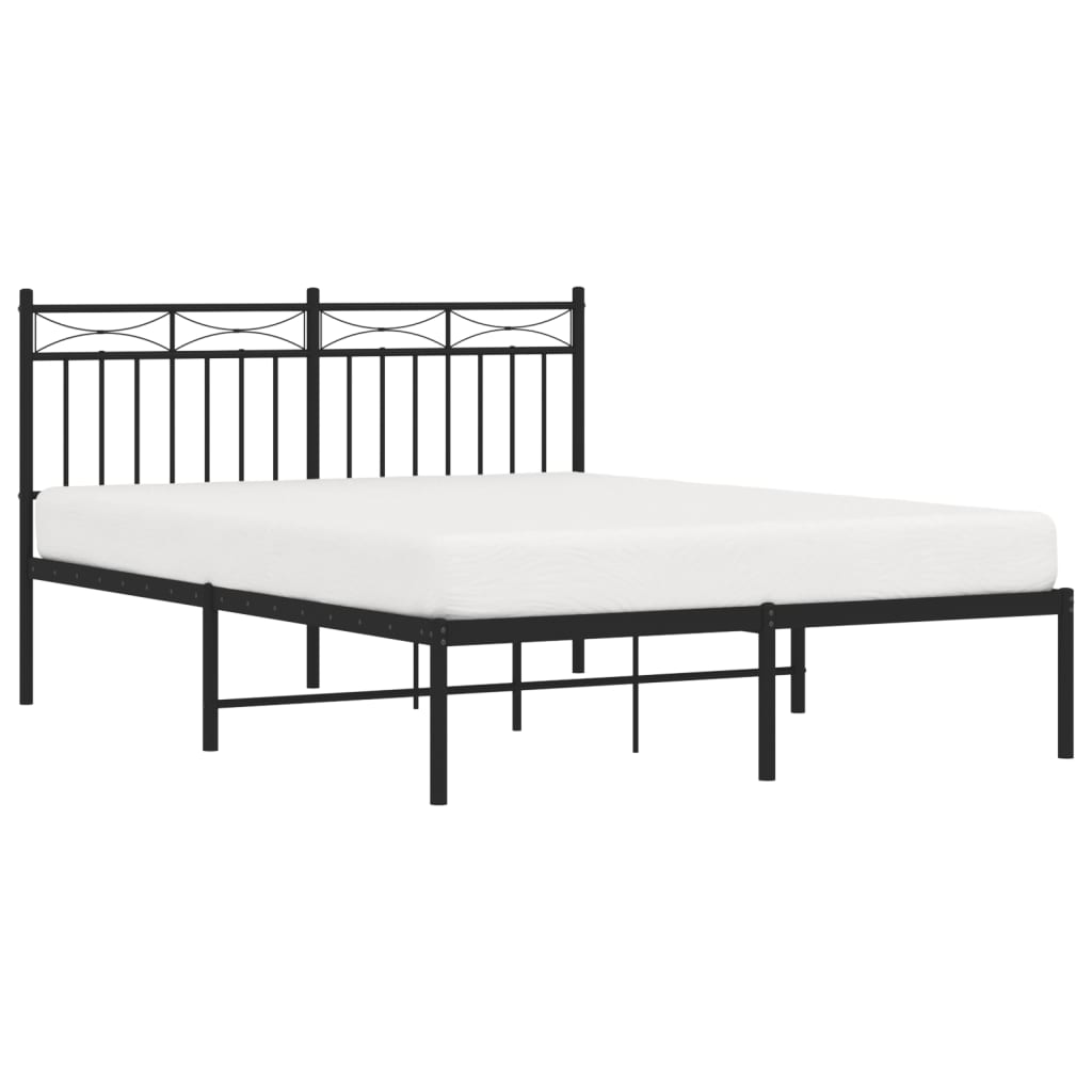 Bed frame with headboard metal black 140x190 cm