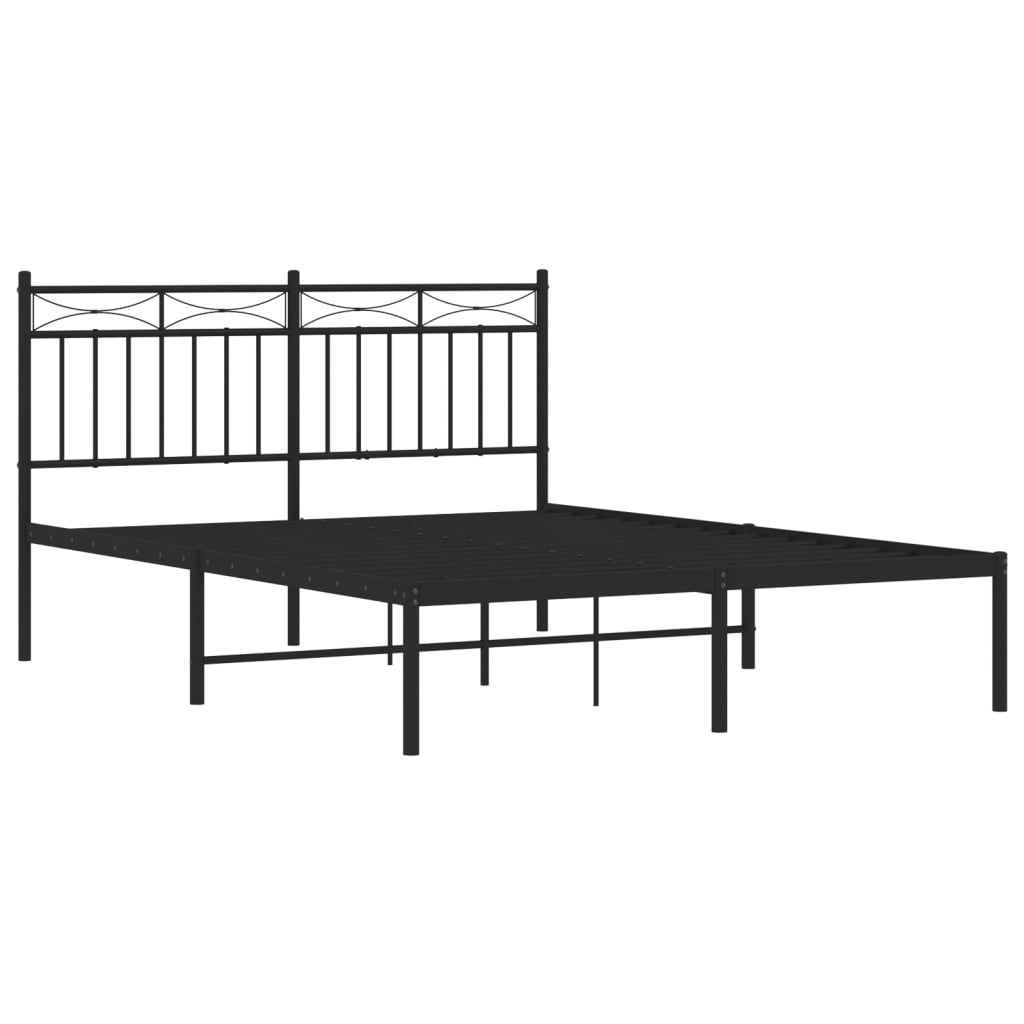 Bed frame with headboard metal black 140x190 cm