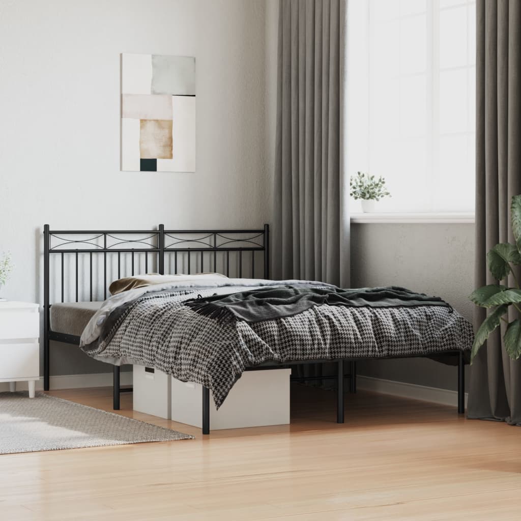 Bed frame with headboard metal black 140x190 cm