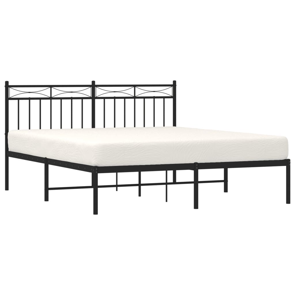 Bed frame with headboard metal black 160x200 cm