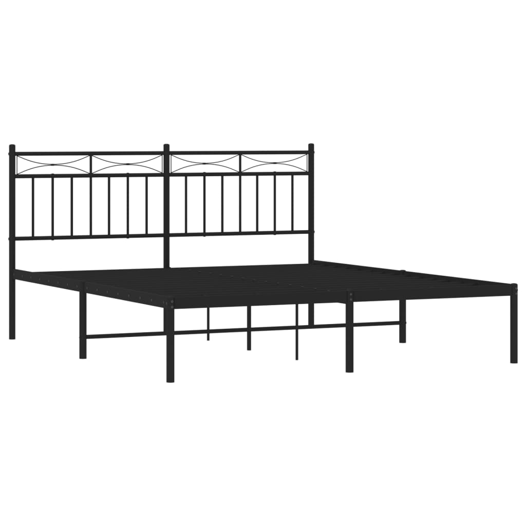 Bed frame with headboard metal black 160x200 cm