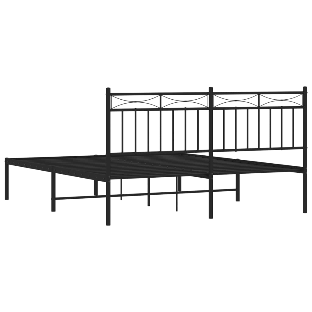 Bed frame with headboard metal black 160x200 cm