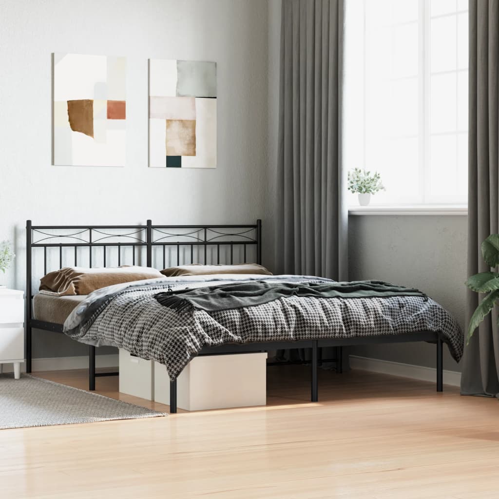 Bed frame with headboard metal black 160x200 cm