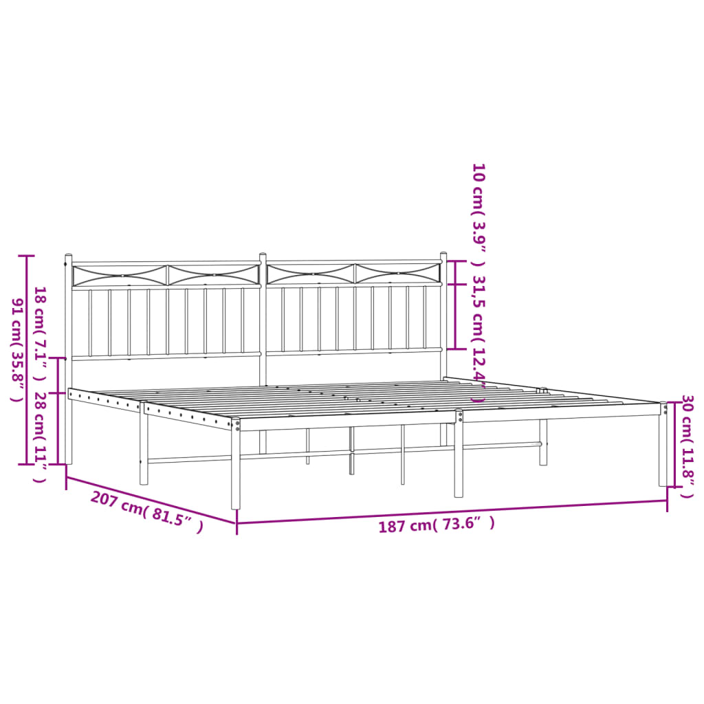 Bed frame with headboard metal black 180x200 cm