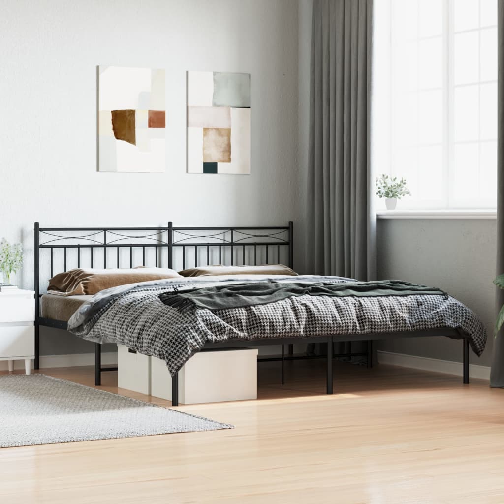 Bed frame with headboard metal black 180x200 cm