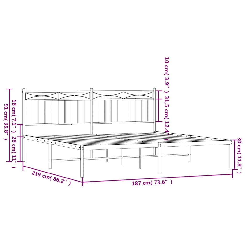 Bed frame with headboard metal black 183x213 cm