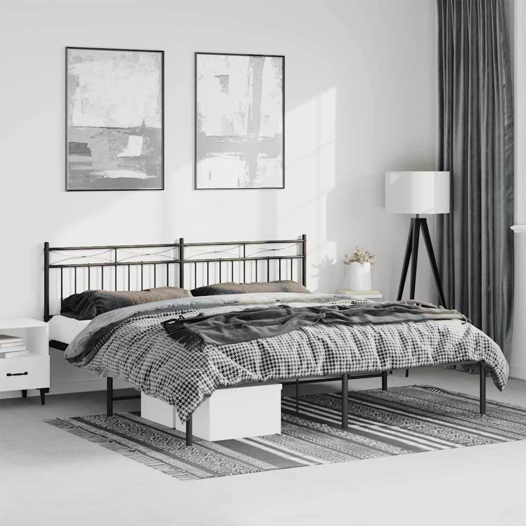 Bed frame with headboard metal black 183x213 cm